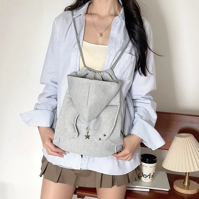 Dusen Kangaroo Nylon Fabric Backpack Women's Black/Gray/Pink-10