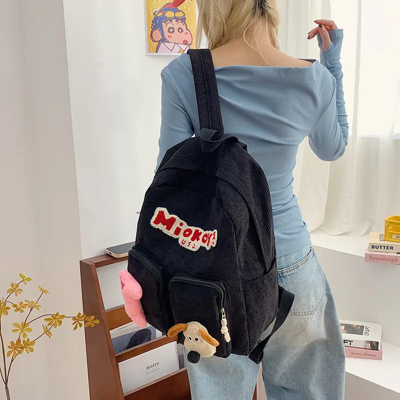 Dusen Kangaroo Corduroy Backpack Women's White/Black/Red-7