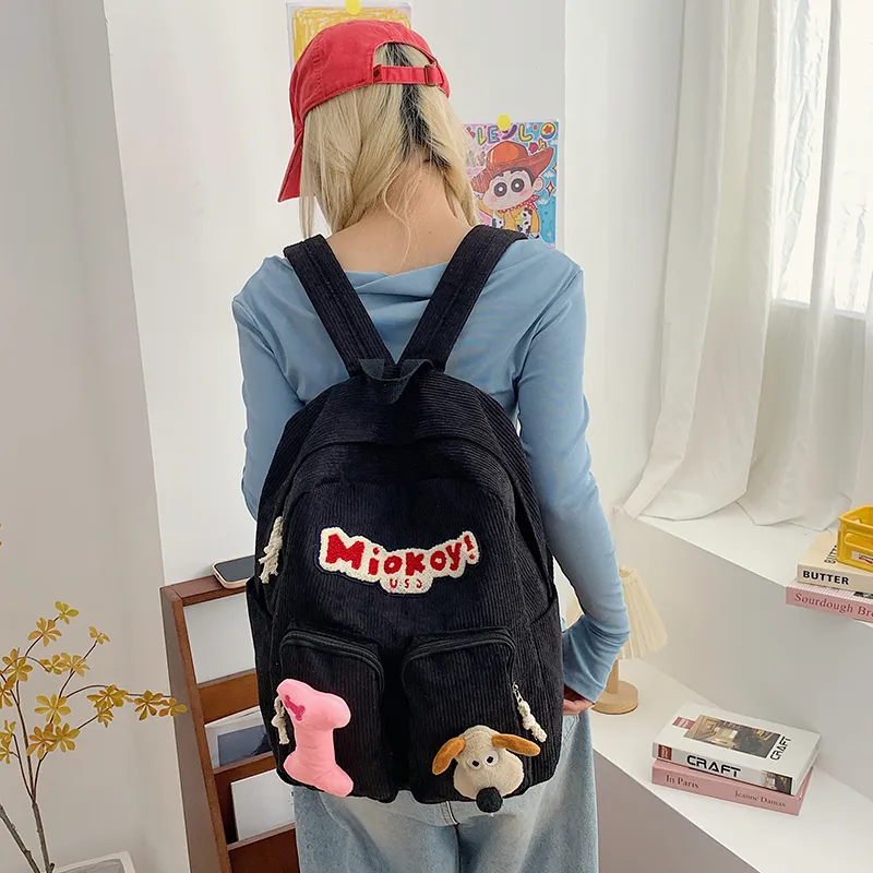 Dusen Kangaroo Corduroy Backpack Women's White/Black/Red-10