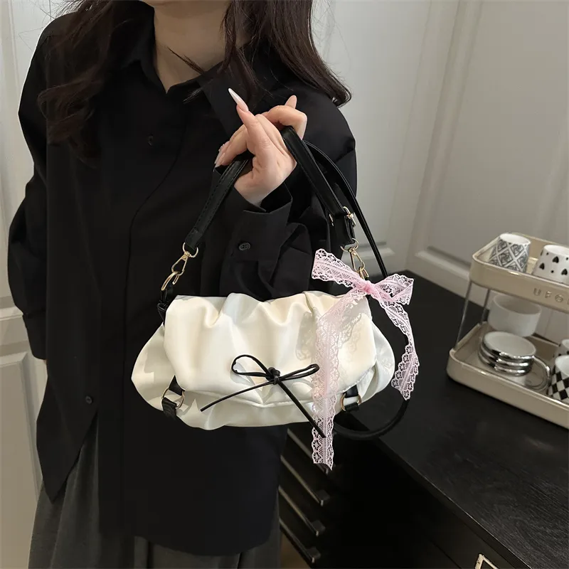 Dusen Kangaroo PU Shoulder Bag Women's White/Black/Pink-1