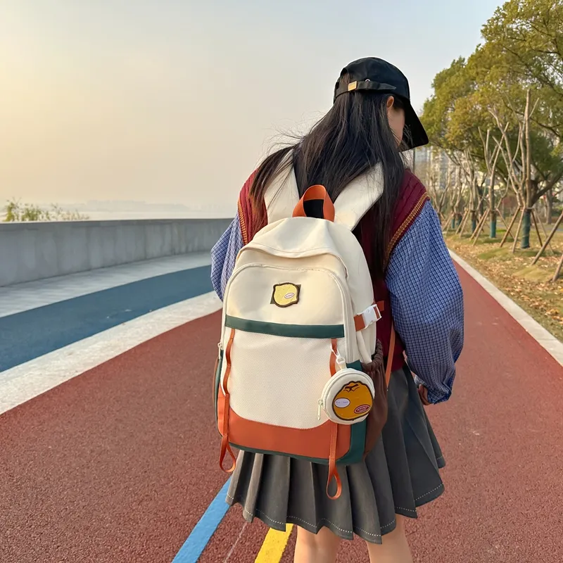 Dusen Kangaroo Nylon Backpack Unisex Black/Red/Orange/Khaki/Green-12