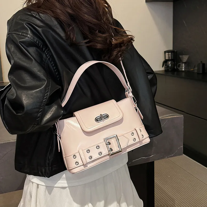 Dusen Kangaroo PU Shoulder Bag Women's White/Black/Purple/Yellow/Pink-25