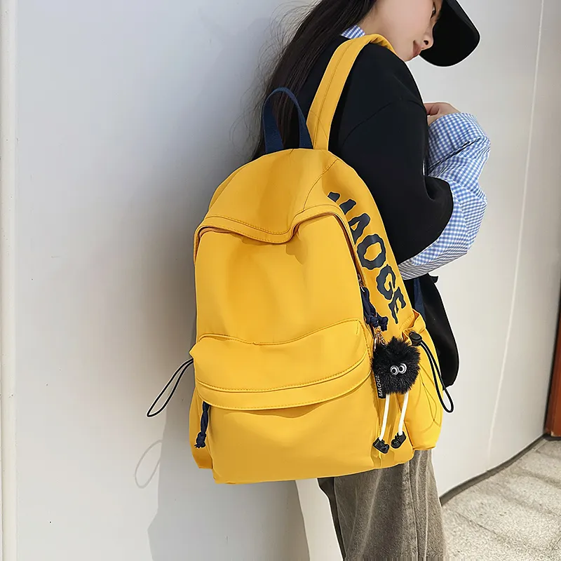 Dusen Kangaroo Nylon Backpack Unisex Ecru/Black/Yellow/Dark Blue-11