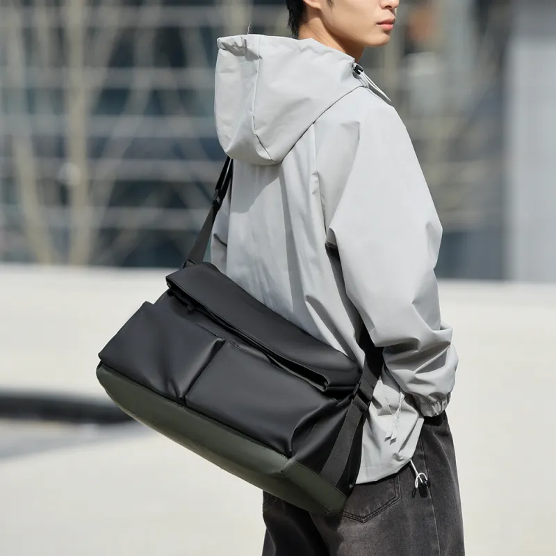 Dusen Kangaroo PU Crossbody Bag Men's Olive Green/Black-5