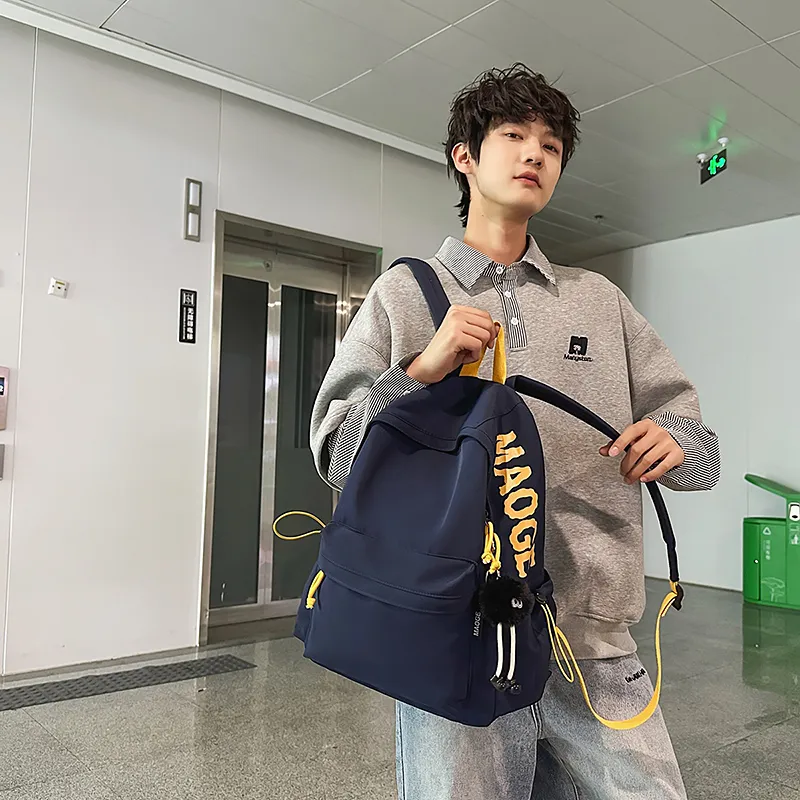 Dusen Kangaroo Nylon Backpack Unisex Ecru/Black/Yellow/Dark Blue-15