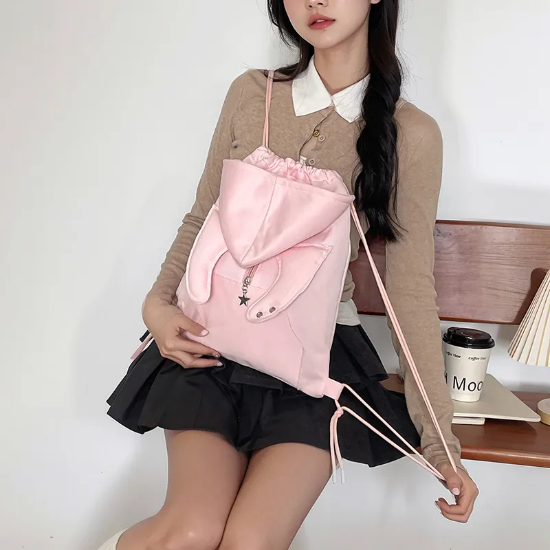 Dusen Kangaroo Nylon Fabric Backpack Women's Black/Gray/Pink-17