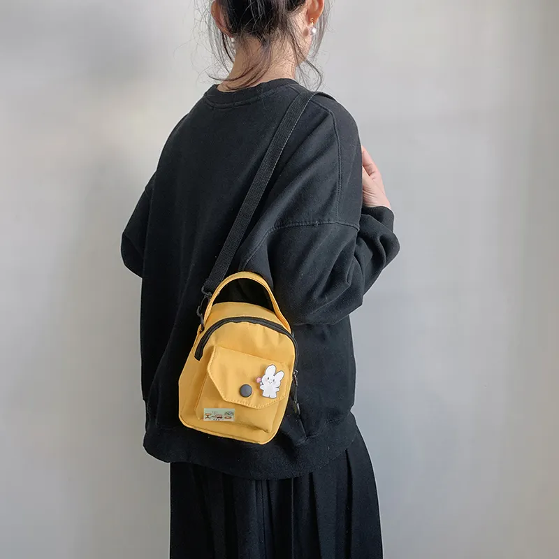 Dusen Kangaroo Canvas Crossbody One Shoulder Handbag Unisex Black/White/Yellow-10