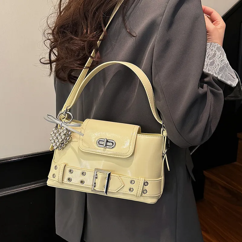 Dusen Kangaroo PU Shoulder Bag Women's White/Black/Purple/Yellow/Pink-23