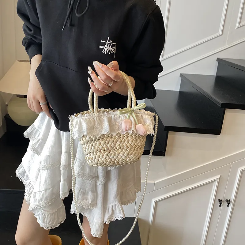 Dusen Kangaroo Straw Woven Handbag Women's Multicolor-7