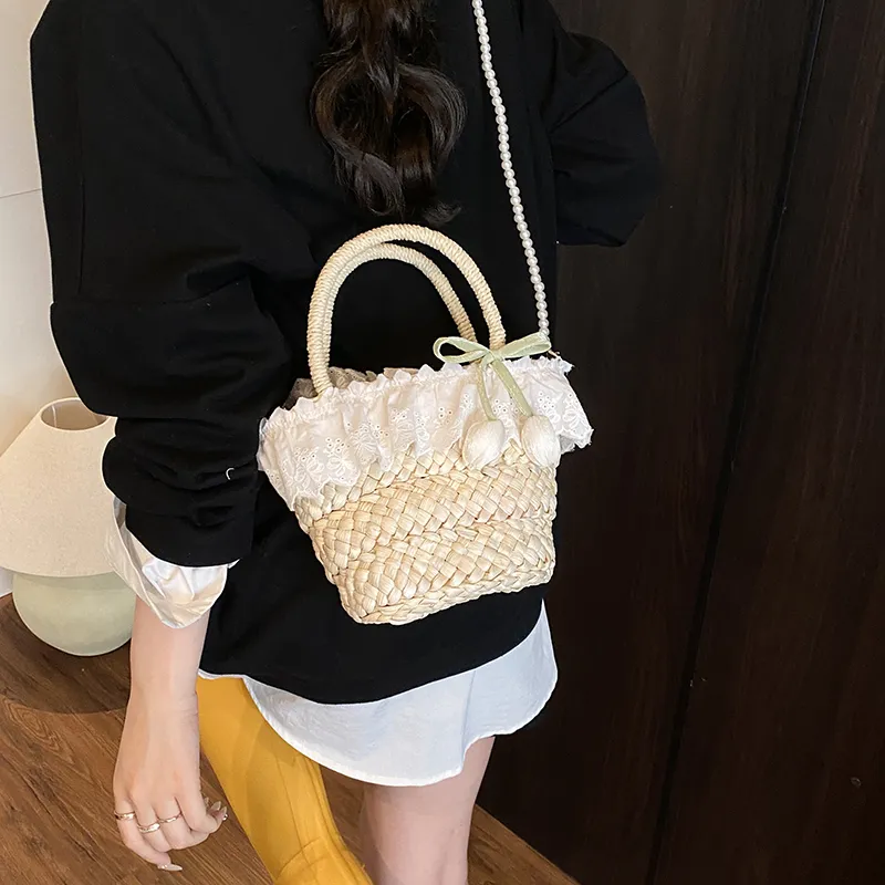 Dusen Kangaroo Straw Woven Handbag Women's Multicolor-2