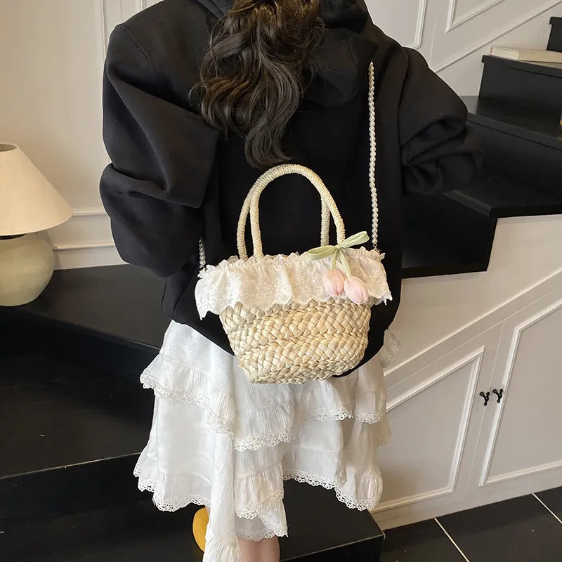 Dusen Kangaroo Straw Woven Handbag Women's Multicolor-8