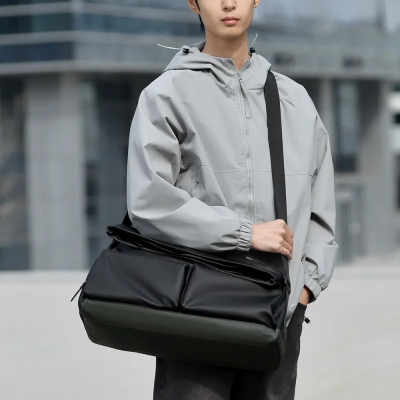 Dusen Kangaroo PU Crossbody Bag Men's Olive Green/Black-8