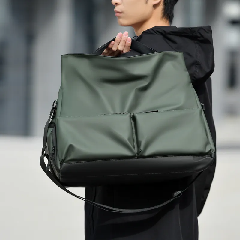 Dusen Kangaroo PU Crossbody Bag Men's Olive Green/Black-3
