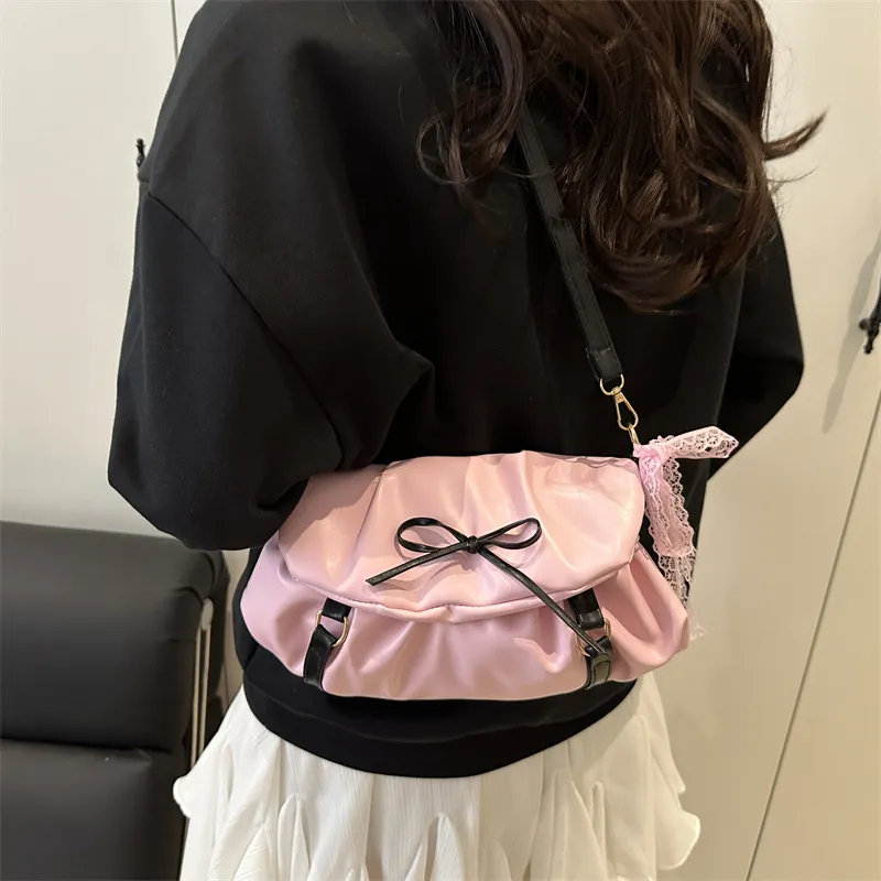 Dusen Kangaroo PU Shoulder Bag Women's White/Black/Pink-13