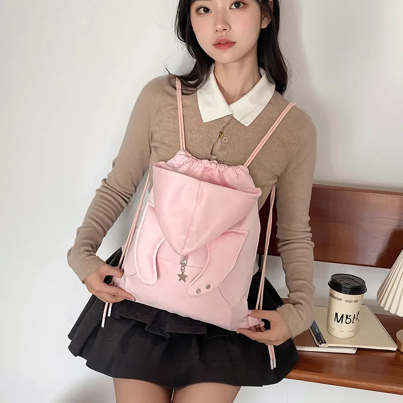 Dusen Kangaroo Nylon Fabric Backpack Women's Black/Gray/Pink-18