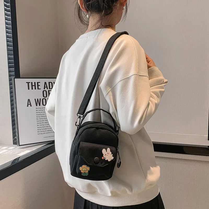 Dusen Kangaroo Canvas Crossbody One Shoulder Handbag Unisex Black/White/Yellow-2