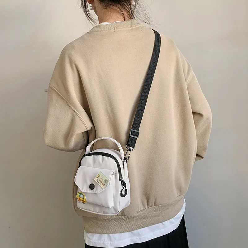 Dusen Kangaroo Canvas Crossbody One Shoulder Handbag Unisex Black/White/Yellow-6