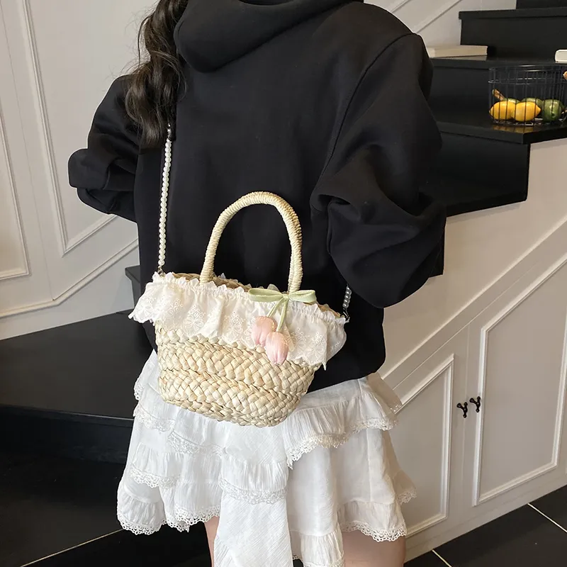 Dusen Kangaroo Straw Woven Handbag Women's Multicolor-9