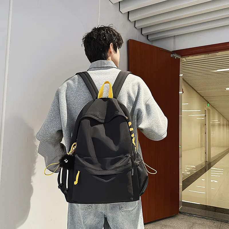Dusen Kangaroo Nylon Backpack Unisex Ecru/Black/Yellow/Dark Blue-6