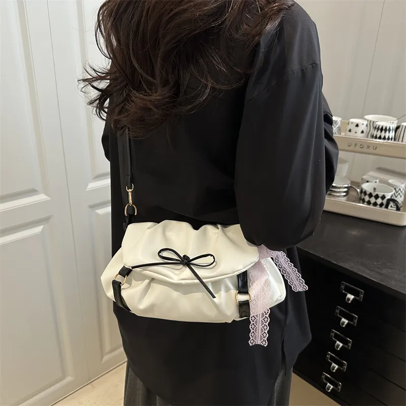 Dusen Kangaroo PU Shoulder Bag Women's White/Black/Pink-4