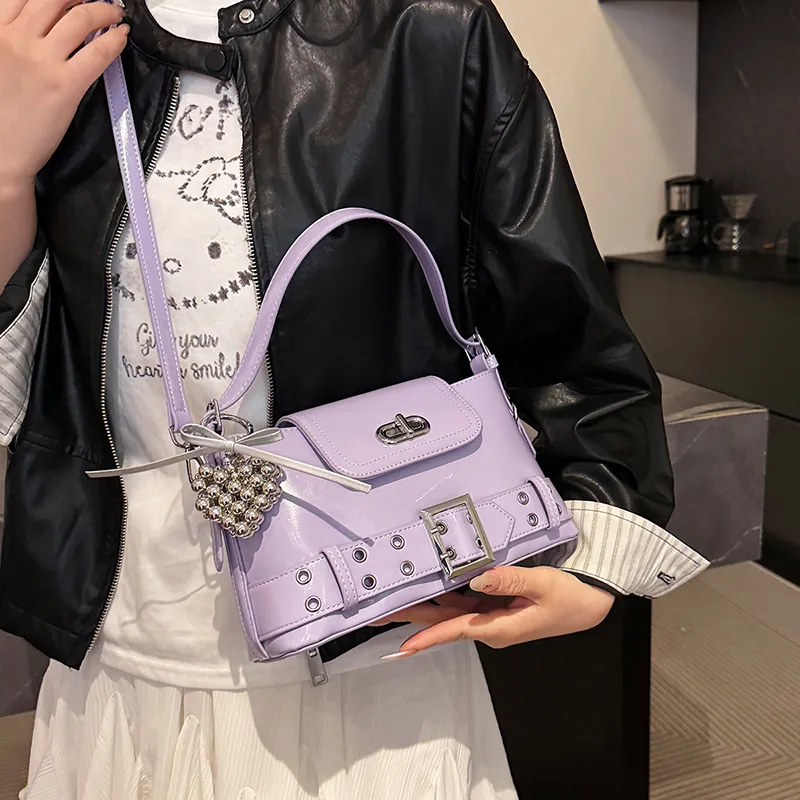 Dusen Kangaroo PU Shoulder Bag Women's White/Black/Purple/Yellow/Pink-16