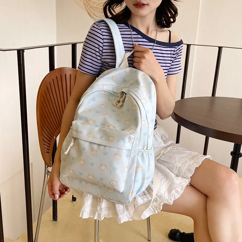 Dusen Kangaroo Nylon Backpack Women's Beige Yellow/White/Blue/Pink-11