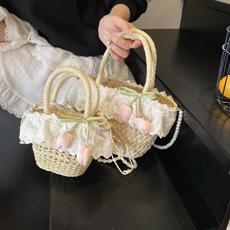 Dusen Kangaroo Straw Woven Handbag Women's Multicolor-6