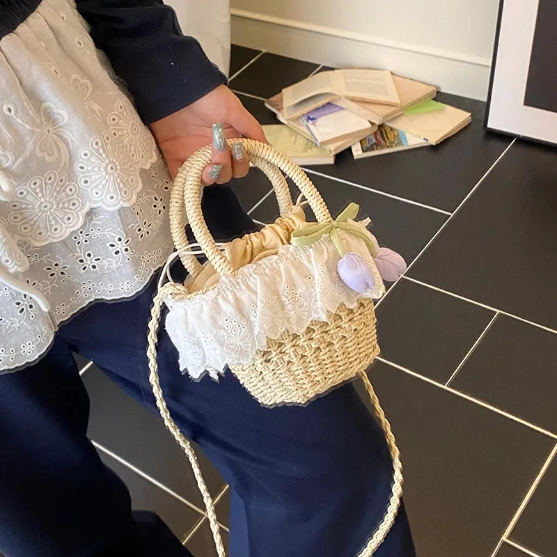 Dusen Kangaroo Straw Woven Handbag Women's Multicolor-14