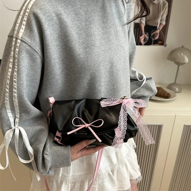 Dusen Kangaroo PU Shoulder Bag Women's White/Black/Pink-8