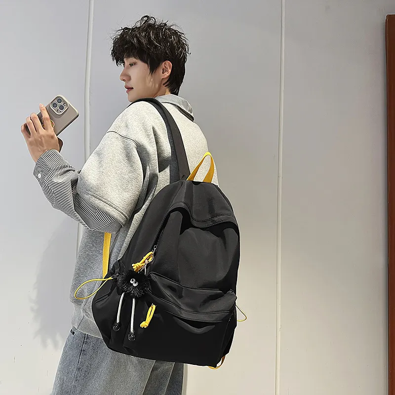 Dusen Kangaroo Nylon Backpack Unisex Ecru/Black/Yellow/Dark Blue-7