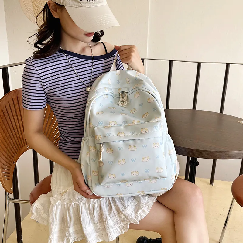 Dusen Kangaroo Nylon Backpack Women's Beige Yellow/White/Blue/Pink-12