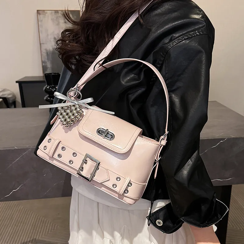 Dusen Kangaroo PU Shoulder Bag Women's White/Black/Purple/Yellow/Pink-29