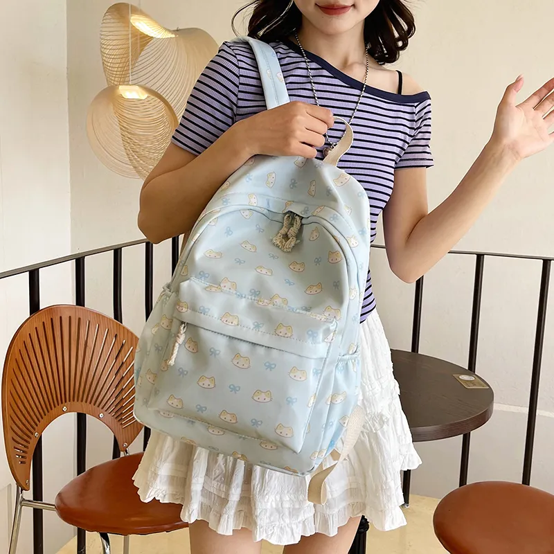 Dusen Kangaroo Nylon Backpack Women's Beige Yellow/White/Blue/Pink-10