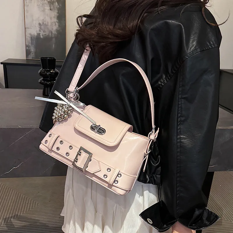 Dusen Kangaroo PU Shoulder Bag Women's White/Black/Purple/Yellow/Pink-27