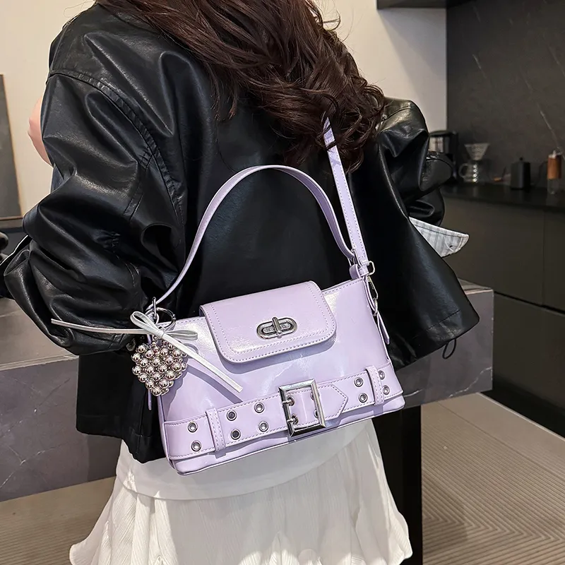 Dusen Kangaroo PU Shoulder Bag Women's White/Black/Purple/Yellow/Pink-15