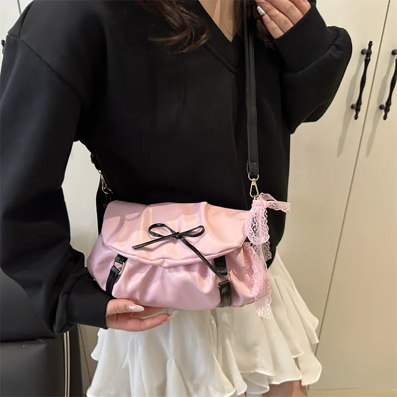 Dusen Kangaroo PU Shoulder Bag Women's White/Black/Pink-15