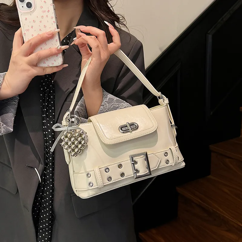 Dusen Kangaroo PU Shoulder Bag Women's White/Black/Purple/Yellow/Pink-1