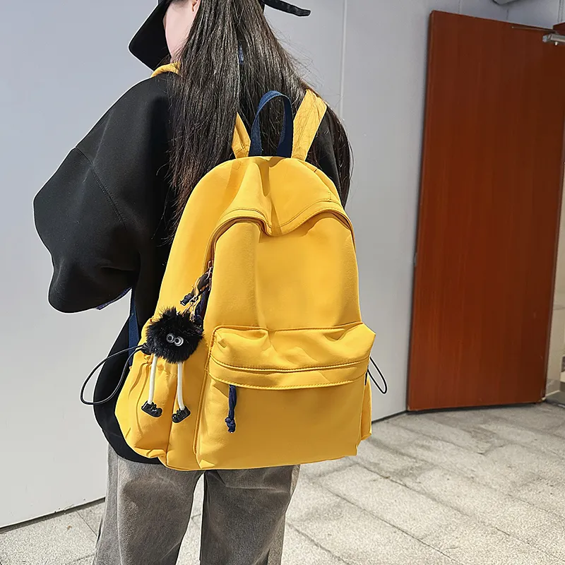 Dusen Kangaroo Nylon Backpack Unisex Ecru/Black/Yellow/Dark Blue-12