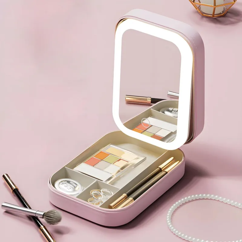 Love Of Wormwood Portable Mirror Storage Box With Light, Integrated Make up Tools Foldable And Portable-7