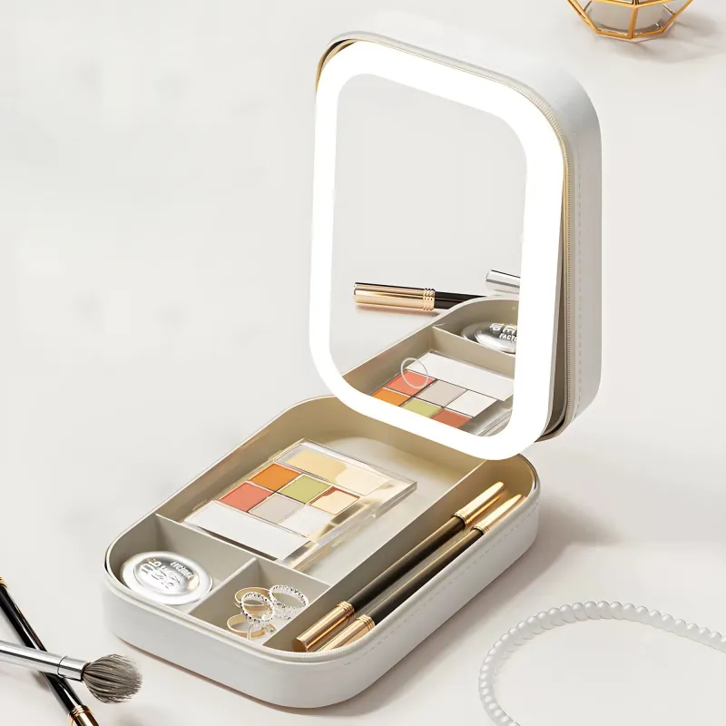 Love Of Wormwood Portable Mirror Storage Box With Light, Integrated Make up Tools Foldable And Portable-1