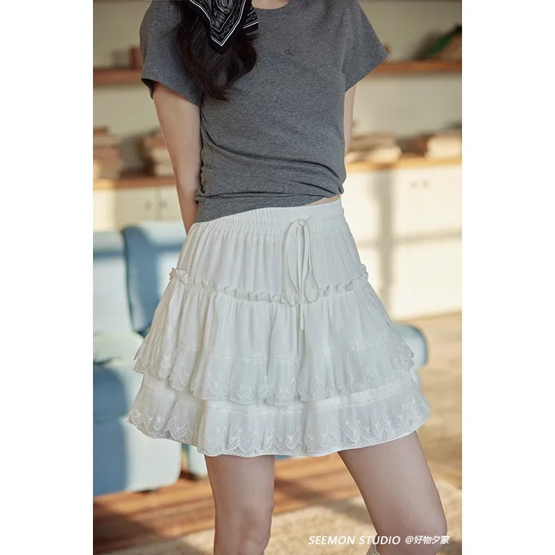 XIMENG Casual Short Skirts Women's White-2