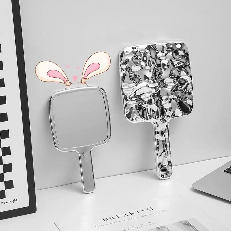 Future Maple Water Ripple Silver Handheld Makeup Mirror Princess Home Style On The Go Dormitory Controller-1
