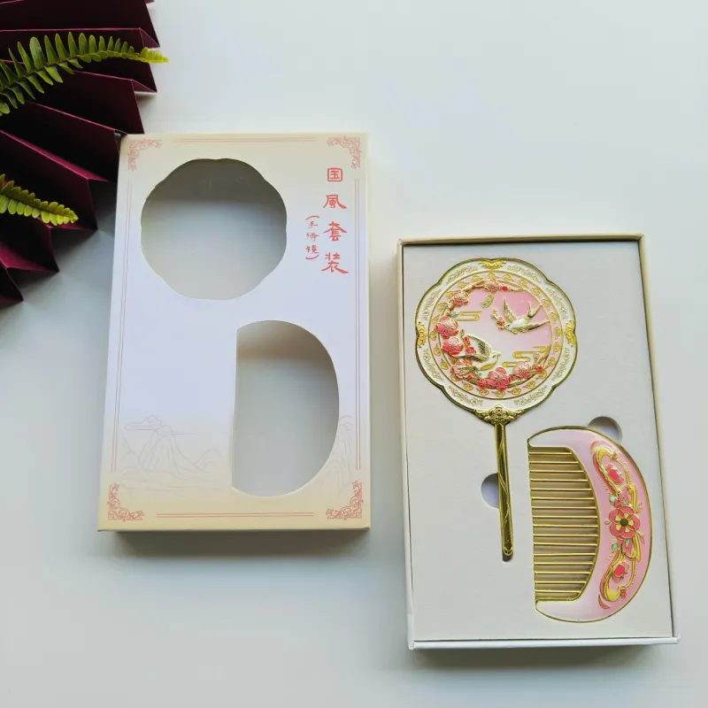 Future Maple Chinoiserie Phoenix Play Peony Traditional Chinese Style Metal Makeup Mirror Portable-7