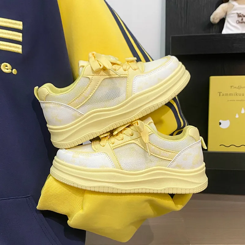 RENBEN Lightweight And Breathable Low Top Skateboard Shoes Women's Yellow-5