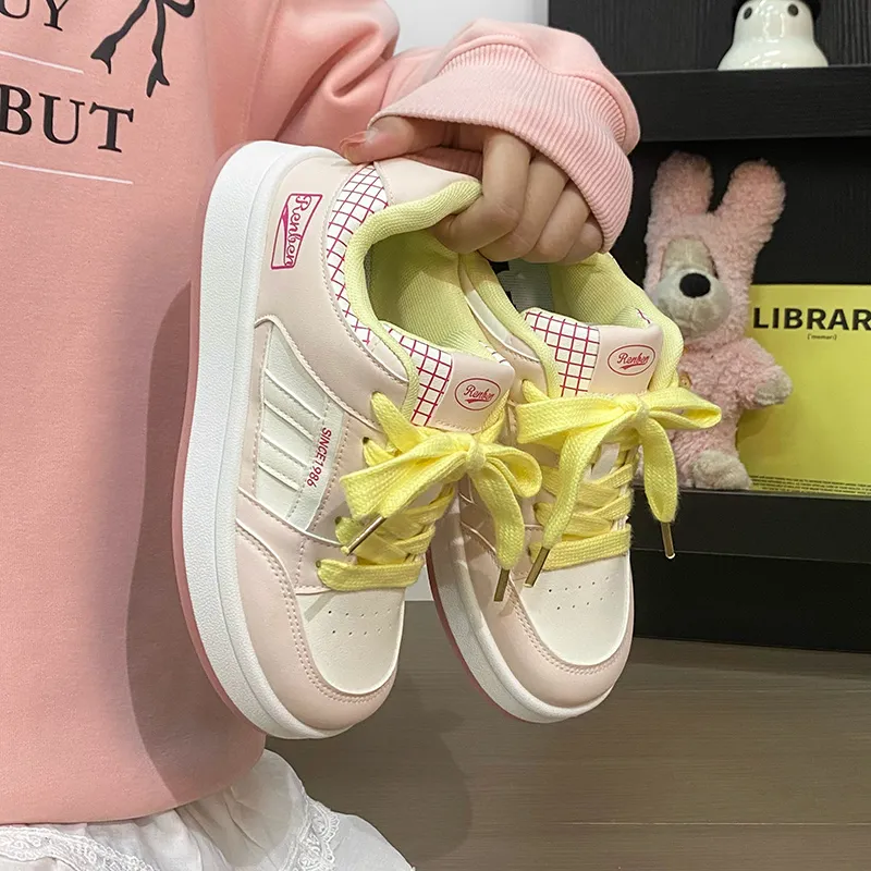 RENBEN Balance Height Increase Low Top Skateboard Shoes Women's Pink-5