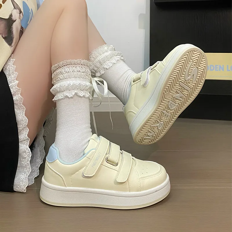 RENBEN Non slip Lightweight Low Top Skateboard Shoes Women's Beige Yellow-6