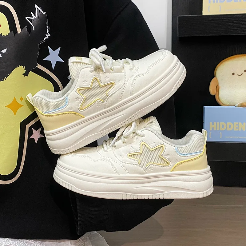 RENBEN Lightweight And Breathable Low Top Skateboard Shoes Women's Beige Yellow-7