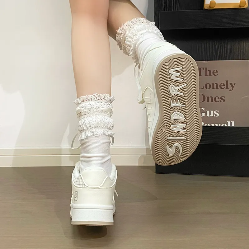 RENBEN Slip Resistant Height Increasing Low Top Skateboard Shoes Women's Beige-7