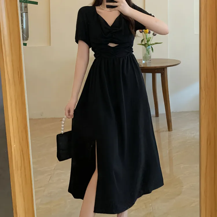 / Short Sleeved Dresses Women's Black+Hair Tie Comes With-2