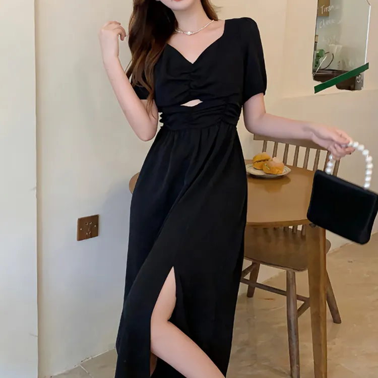 / Short Sleeved Dresses Women's Black+Hair Tie Comes With-5